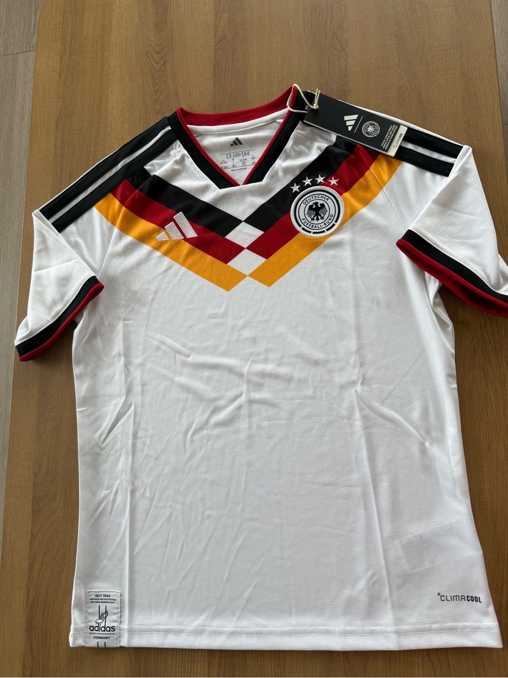 adidas Originals White Germany Football Jersey with Black, Red & Gold Accents